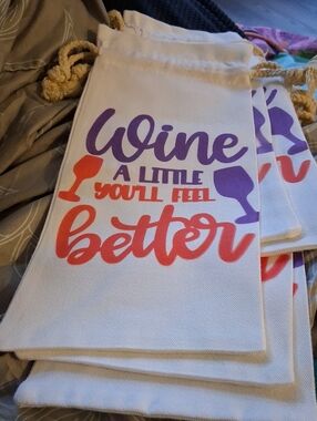 Canvas Wine Gift Bag - 'Wine A Little' Print in Purple & Orange